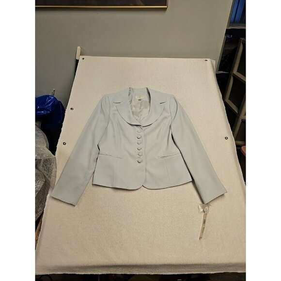 AMANDA SMITH SUITS Baby Blue Shpulder Pads Blazer Size 12 Spring Has Sprung NWT - Picture 1 of 10